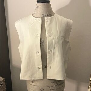 Sleeveless White Button Front Crop Top